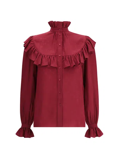 Saint Laurent Silk Blouse With Ruffles In Red