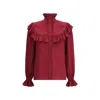 Saint Laurent Ruffled Floral Silk-jacquard Blouse In Multi