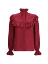 Saint Laurent Ruffled Floral Silk-jacquard Blouse In Red