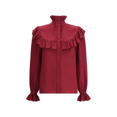 Saint Laurent Silk Blouse With Ruffles In Red
