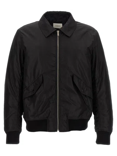Saint Laurent Collared Silk Bomber With Ribbed Cuffs In Black