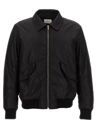 Saint Laurent Collared Silk Bomber With Ribbed Cuffs In Black
