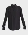 Saint Laurent Tonal Stripe Silk Blouse In Nero