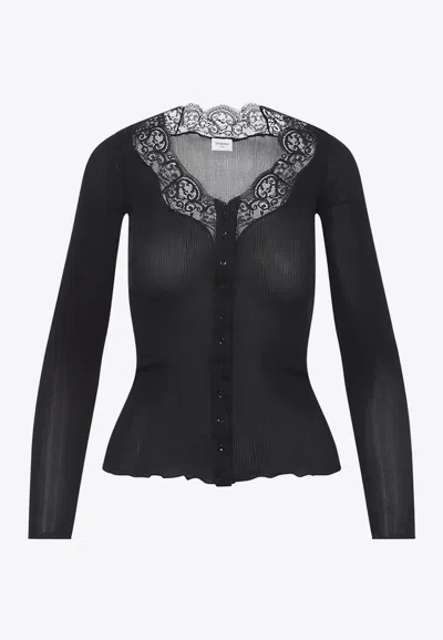 Saint Laurent Silk Buttoned Cardigan In Black