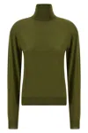 Saint Laurent Turtleneck Sweater With Long Sleeves And Ribbed Edges In Green