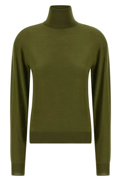 Saint Laurent Silk Cashmere Turtleneck Sweater In Green