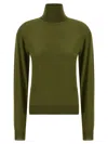 Saint Laurent Turtleneck Sweater With Long Sleeves And Ribbed Edges In Green