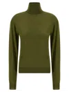 Saint Laurent Turtleneck Sweater With Long Sleeves And Ribbed Edges In Green