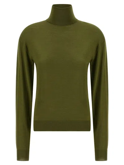 Saint Laurent Silk Cashmere Turtleneck Sweater In Green