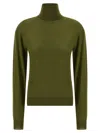 Saint Laurent Turtleneck Sweater With Long Sleeves And Ribbed Edges In Green