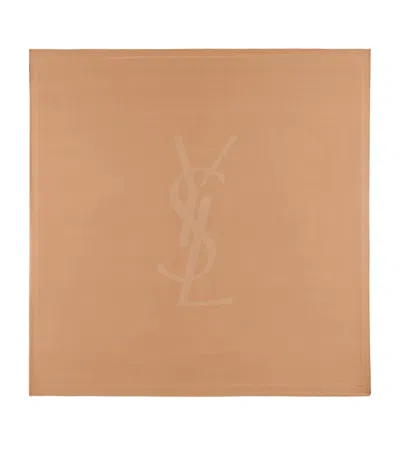 Saint Laurent Silk Cassandre Scarf In Nude