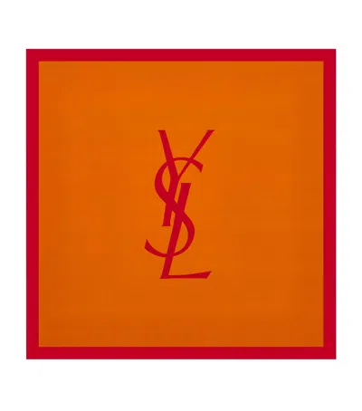 Saint Laurent Silk Cassandre Square Scarf In Orange
