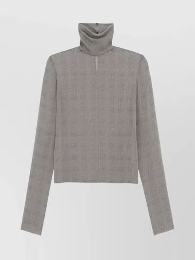 SAINT LAURENT SILK CHARMEUSE DRAPED TURTLENECK BLOUSE