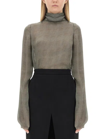 SAINT LAURENT SILK CHARMEUSE TURTLENECK BLOUSE