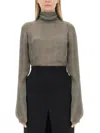Saint Laurent Silk Charmeuse Turtleneck Blouse In Gray