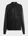 Saint Laurent Silk Chiffon Collared Shirt In Nero