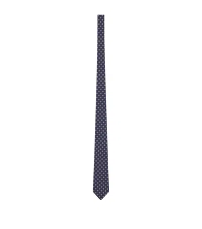 Saint Laurent Silk Circle Motif Tie In Blue