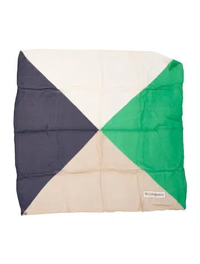 Pre-owned Saint Laurent Silk Colorblock Pattern Scarf In Blue