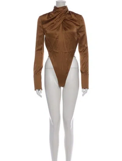 Pre-owned Saint Laurent Silk Cowl Neck Bodysuit In Brown