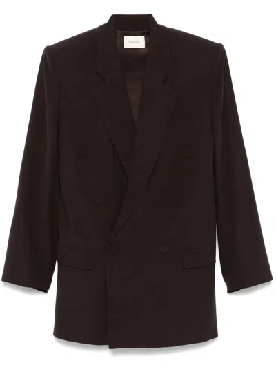 Saint Laurent Silk Crepe Blazer In Brown