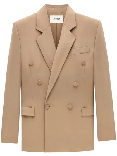 Saint Laurent Silk Crepe Blazer In Neutral