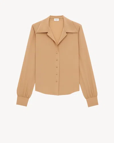 Saint Laurent Silk Crepe De Chine Blouse In Brown