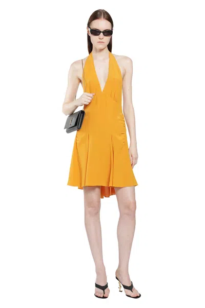 Saint Laurent Silk Crepe De Chine Halter Dress In Yellow