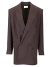 Saint Laurent Silk Crepe Doble- Breasted Blazer Jackets Brown In Brown