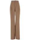Saint Laurent Silk Crepe High-waisted Tailored Pants In Nude & Neutrals