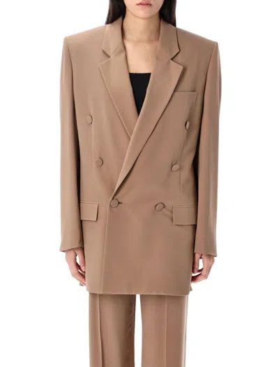 Saint Laurent Jacket In Silk Crepe In Neutral