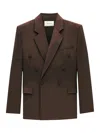 Saint Laurent Double-breasted Blazer In Brown