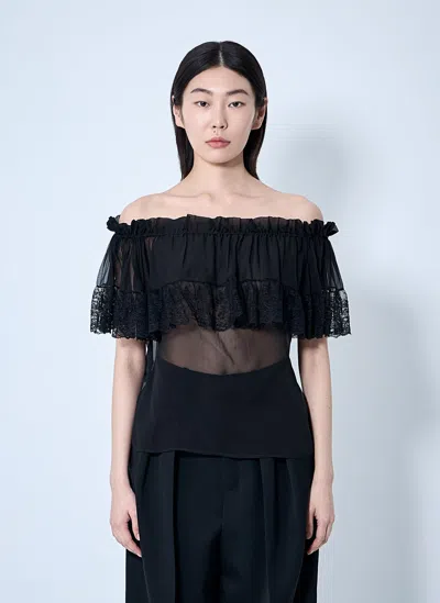 Saint Laurent Silk Crepe Muslin And Lace Blouse In Black