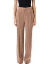 Saint Laurent Silk Crepe Trousers In Beige Fonce
