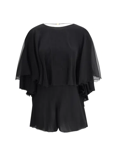 Saint Laurent Silk Crepe Playsuit In Black