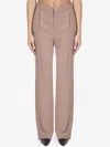 Saint Laurent Silk Crepe Trousers In Beige