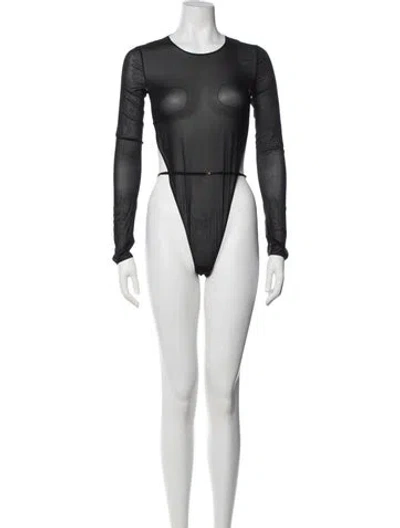 Pre-owned Saint Laurent Silk Crew Neck Bodysuit W/ Tags In Black
