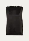 Saint Laurent Silk Crew Top In Nero