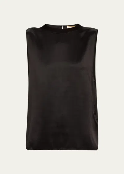 Saint Laurent Silk Crew Top In Nero