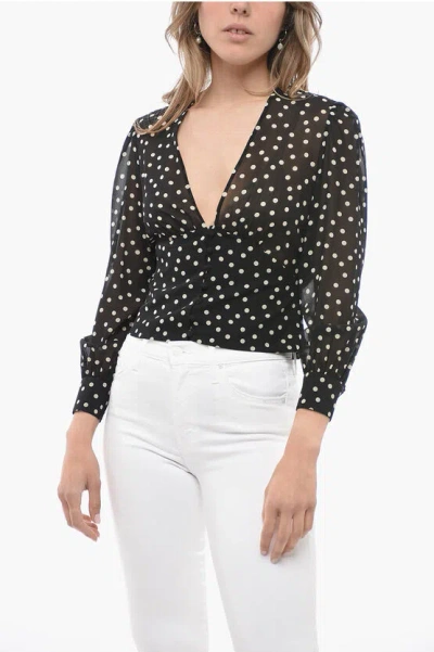Saint Laurent Silk Cropped Fit Shirt With Polka Dot Pattern In Black