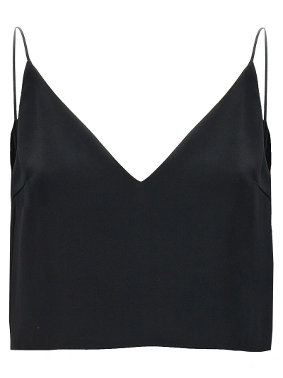 Saint Laurent Silk Cropped Top In Black