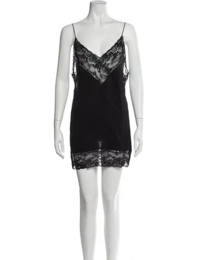 Pre-owned Saint Laurent Silk Crystal Embellishments Nightgown In Black