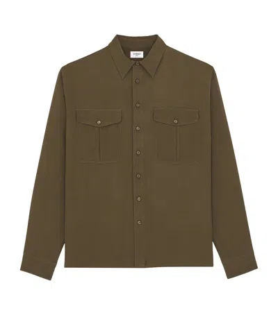 Saint Laurent Silk Double-pocket Shirt In Grey