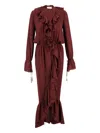 Saint Laurent Ruffled Dress In Silk Charmeuse In Red