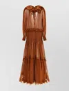 Saint Laurent Silk Dress With Corset Waist And Puff Sleeves