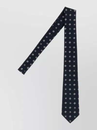 Saint Laurent Silk Embroidered Jacquard Tie In Blue