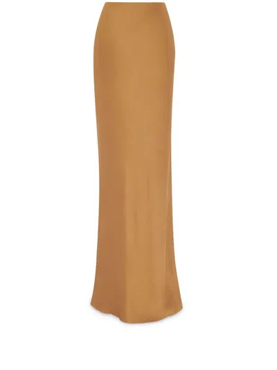 Saint Laurent Women's Crepe Satin Long Skirt In Beige