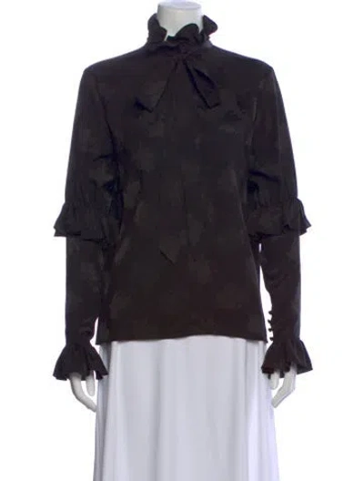 Pre-owned Saint Laurent Silk Floral Print Blouse In Black