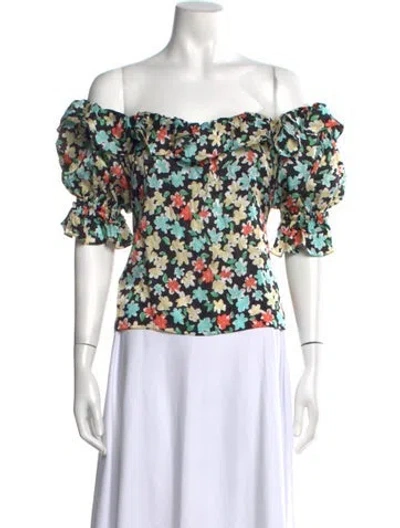 Pre-owned Saint Laurent Silk Floral Print Blouse In Black