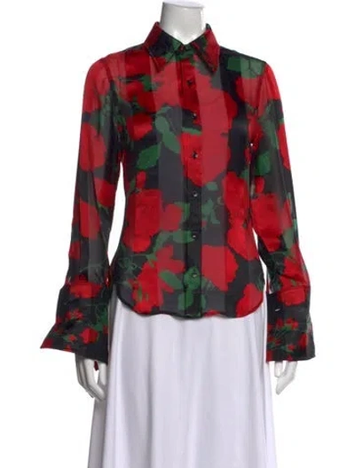 Pre-owned Saint Laurent Silk Floral Print Blouse In Black/red