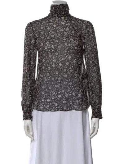Pre-owned Saint Laurent Silk Floral Print Blouse In Brown